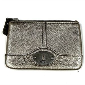 Fossil Women’s Credit Card Wallet ID Holder Silver Pebbled Leather #2162